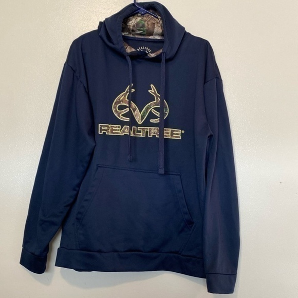 RealTree by Antler Creek navy embroidered logo hoody pocket camo sweatshirt M